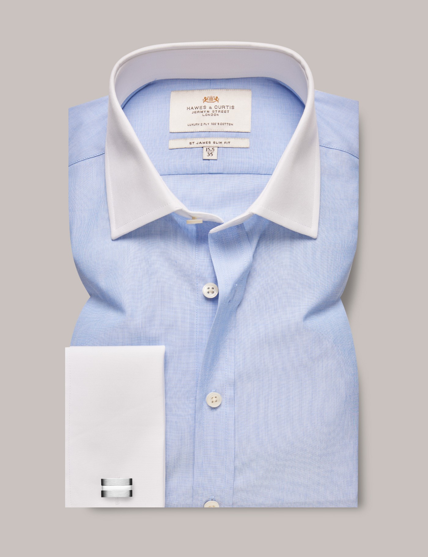 French Cuff With Collar Interlocking Ring Blue Cotton Men's Dress Shirt main image 1