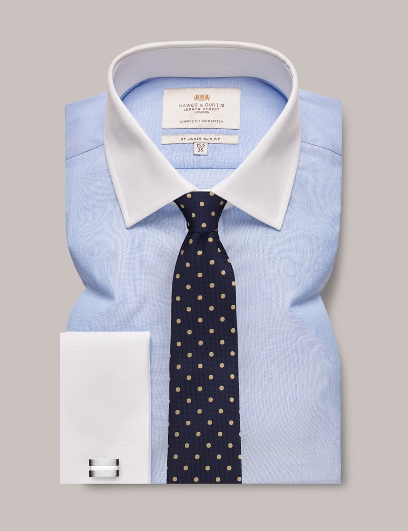 Men's Blue End On End Slim Shirt - White Collar and Cuff