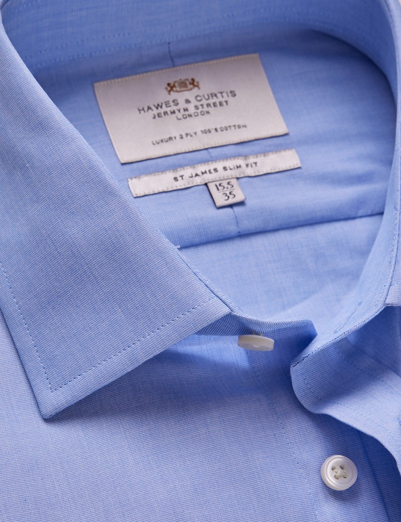 Men's Blue End On End Slim Shirt - Double Cuff | Hawes & Curtis