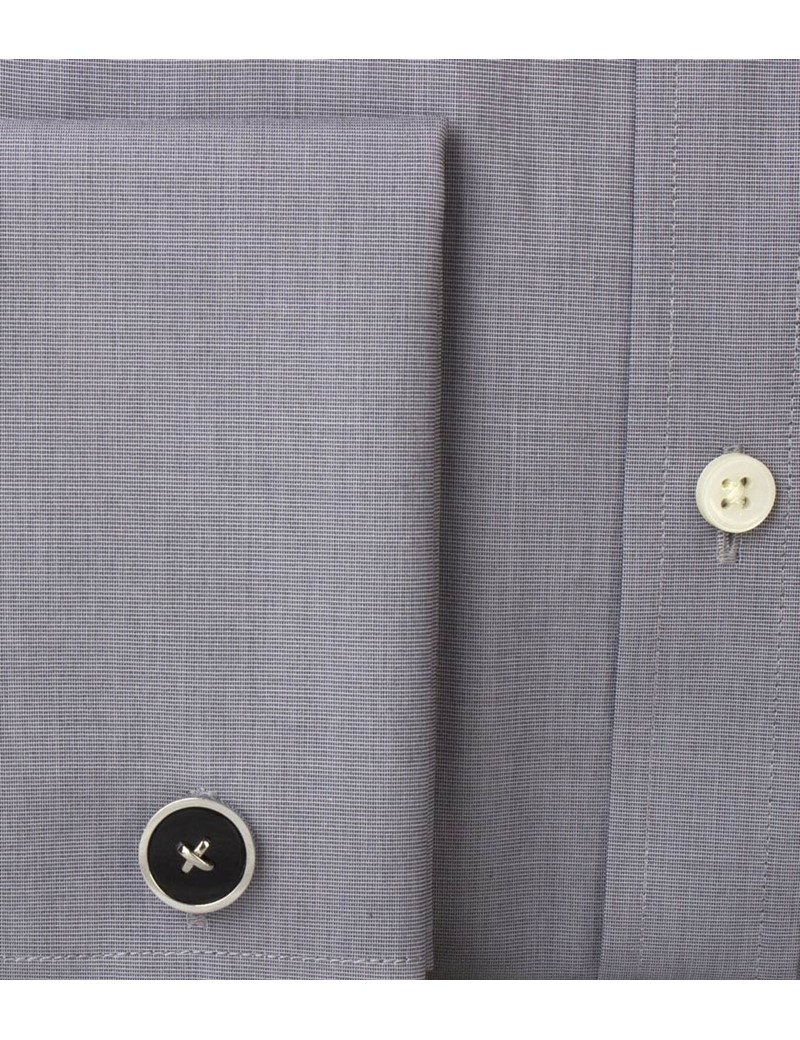 Men's Plain Grey End On End Slim Fit Luxury Cotton Shirt - Double Cuff