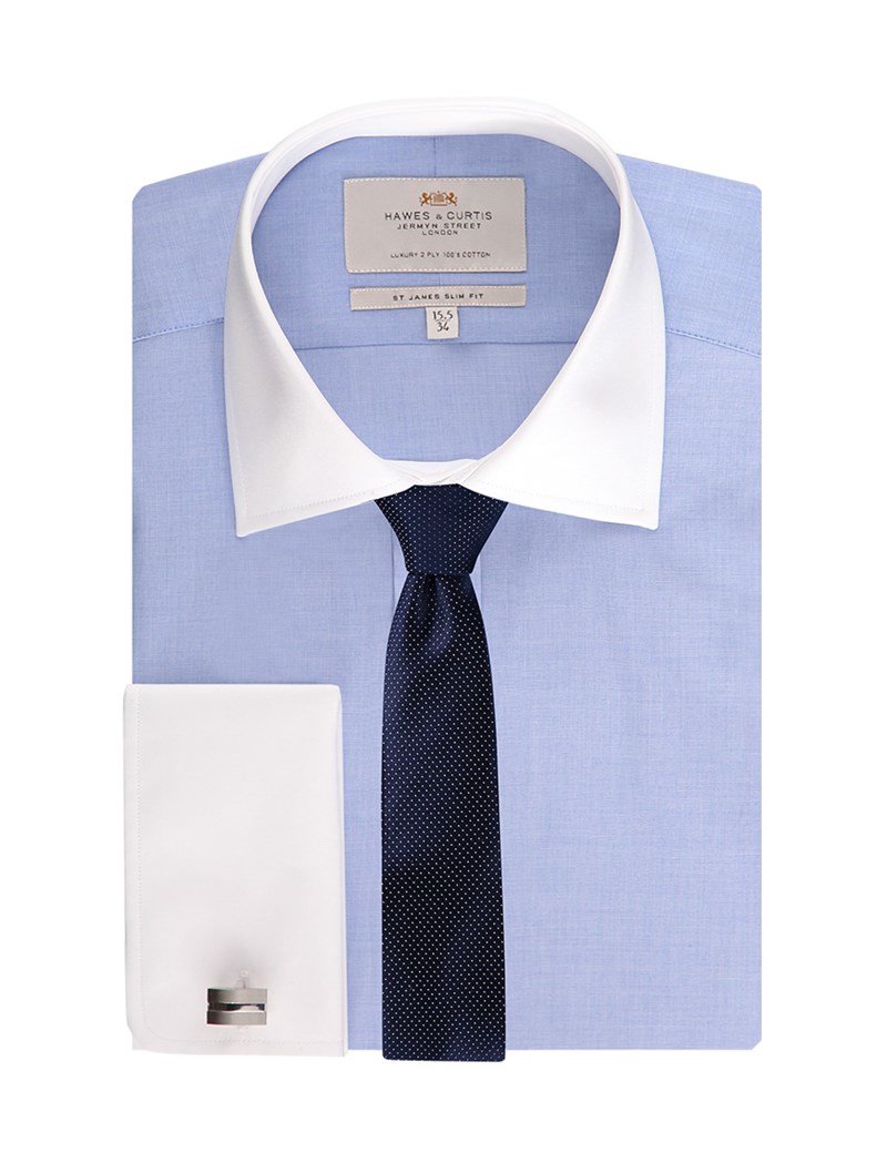 Men's Formal Blue End-On-End Slim Fit Shirt With White Collar & Cuff ...