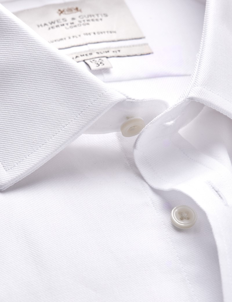 Easy Iron White Twill Slim Fit Shirt With Semi Cutaway Collar - Double Cuffs