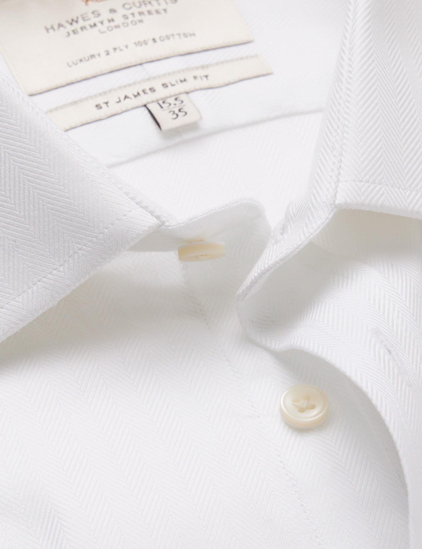 Hawes & Curtis Slim Fit White Herringbone Shirt Size: 18" collar, 38" sleeve