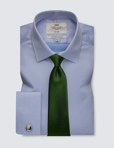 Men's Formal Blue Twill Slim Fit Shirt - Double Cuff - Non Iron 