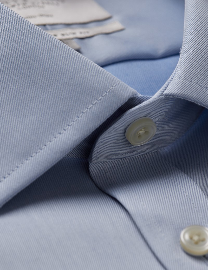 Men's Non-Iron Blue Twill Slim Shirt - Double Cuff