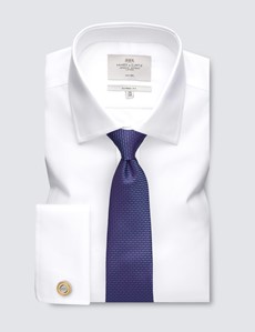 Men's Formal White Twill Slim Fit Shirt - Double Cuff - Non Iron