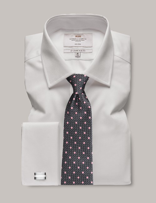 Non-Iron Pink & White Medium Check Classic Shirt - Double Cuff | Hawes ...