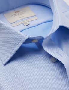 Non Iron Blue Pique Relaxed Slim Fit Shirt With Semi Cutaway Collar - Double Cuffs