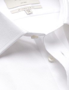 Non Iron White Pique Relaxed Slim Fit Shirt With Semi Cutaway Collar - Double Cuffs