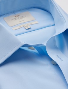 Non Iron Blue Poplin Relaxed Slim Fit Shirt With Semi Cutaway Collar - Double Cuffs