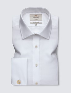 Men's Dress White Fabric Interest Slim Fit Shirt - French Cuff - Non Iron