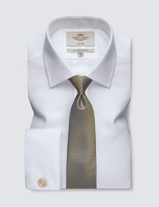 Men's Dress White Fabric Interest Slim Fit Shirt - French Cuff - Non Iron