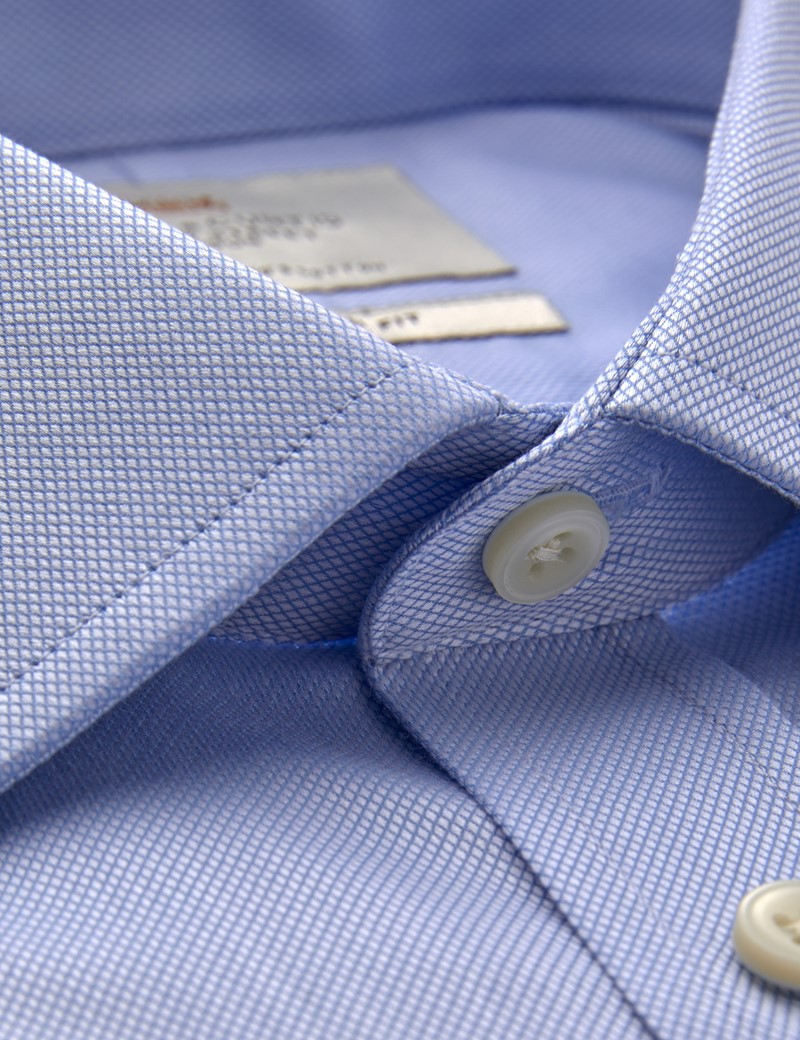 Men's Formal Blue Pique Slim Fit Cotton Shirt - Double Cuff - Easy Iron