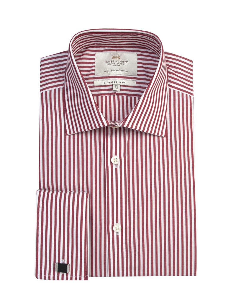 Men's Red & White Bengal Stripe Slim Fit Shirt - Double Cuff | Hawes ...