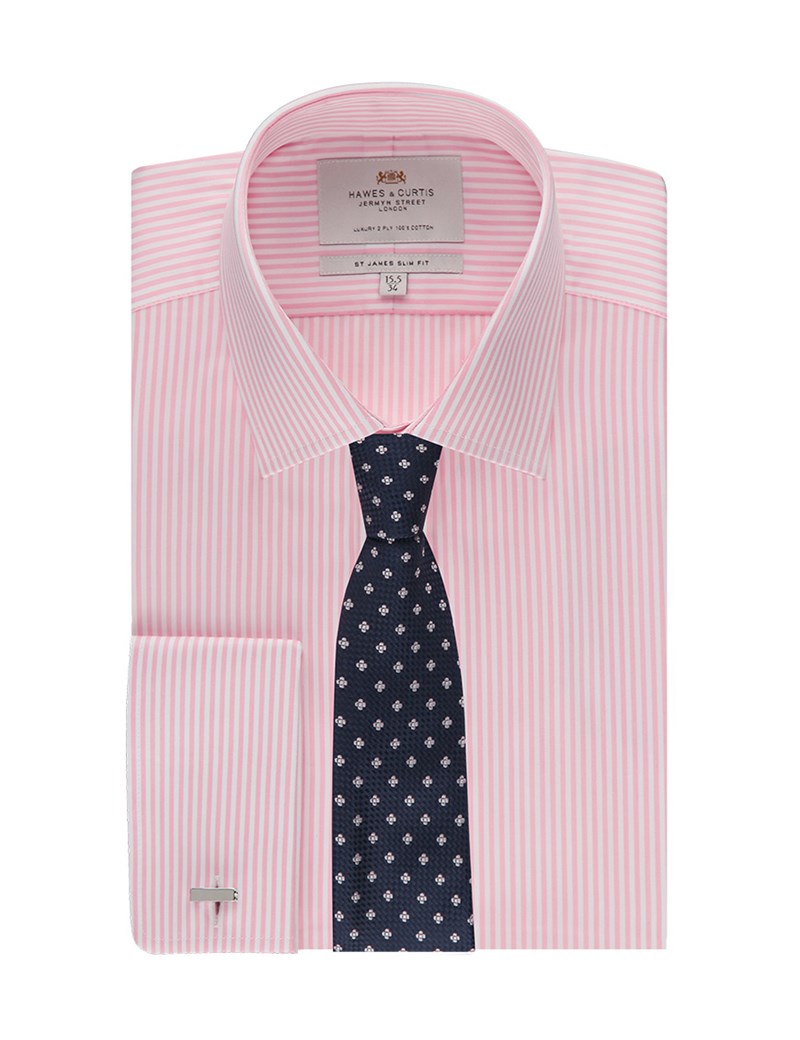 Men's Formal Pink & White Bengal Stripe Slim Fit Shirt - Double Cuff ...