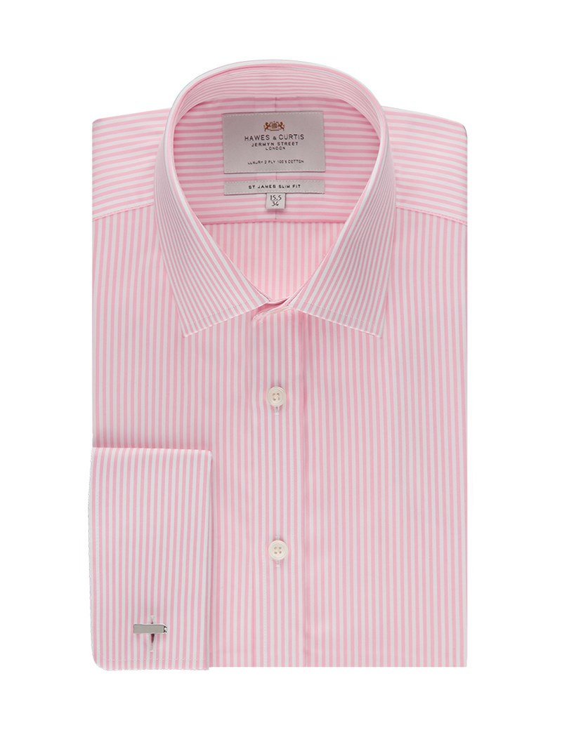 Men's Formal Pink & White Bengal Stripe Slim Fit Shirt - Double Cuff ...