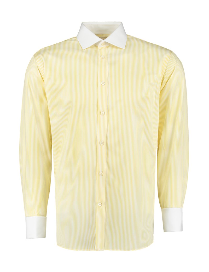 Men's Yellow & White Bengal Stripe Slim Fit Shirt - Double Cuff - Easy ...