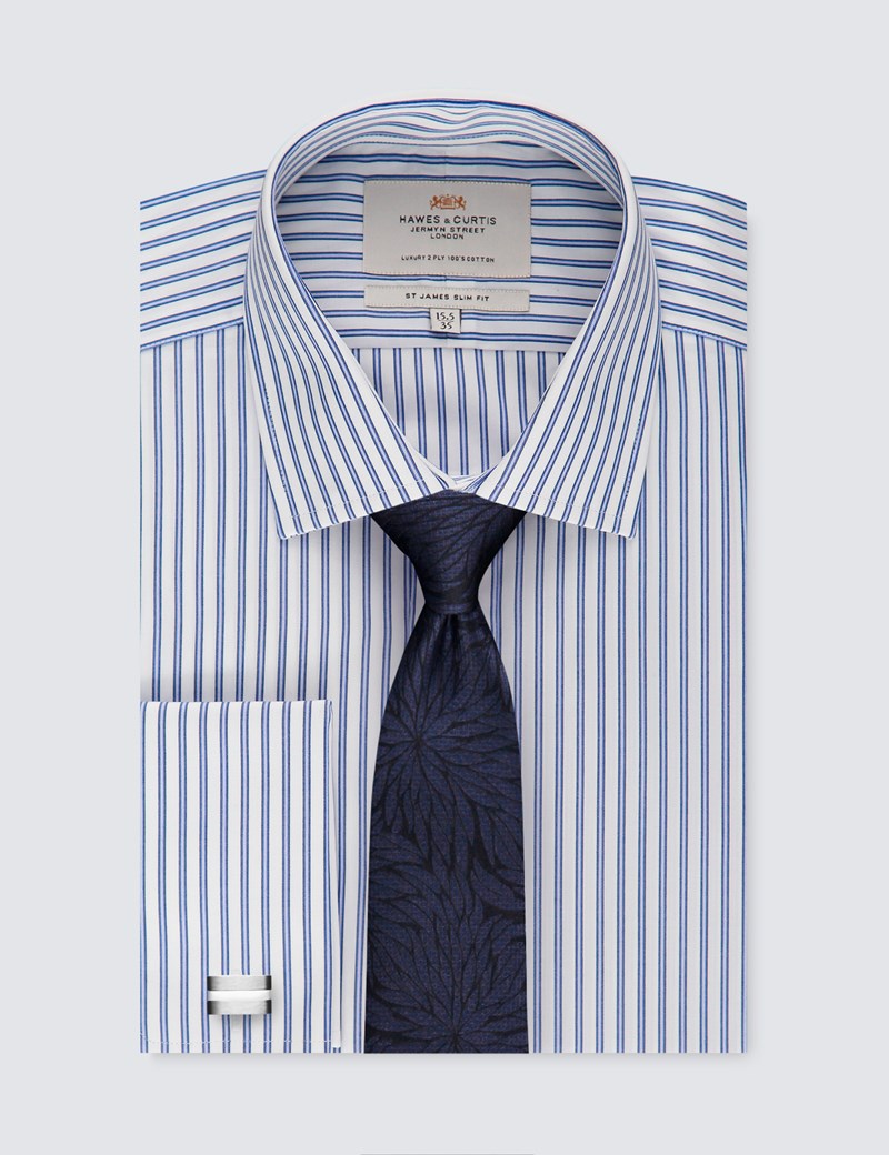 blue and white striped formal shirt