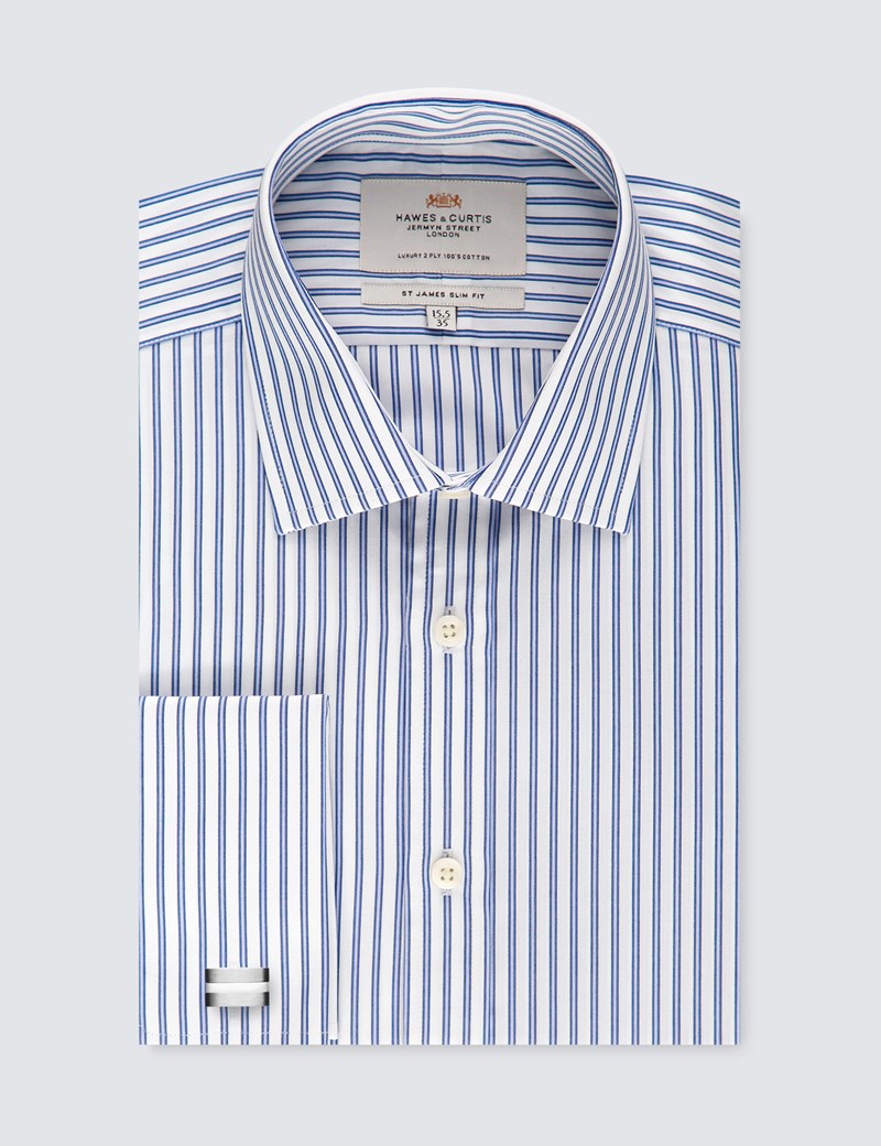 Short Sleeve HAWES /& CURTIS Mens Navy /& Yellow Multi Stripe Tailored Fit Shirt