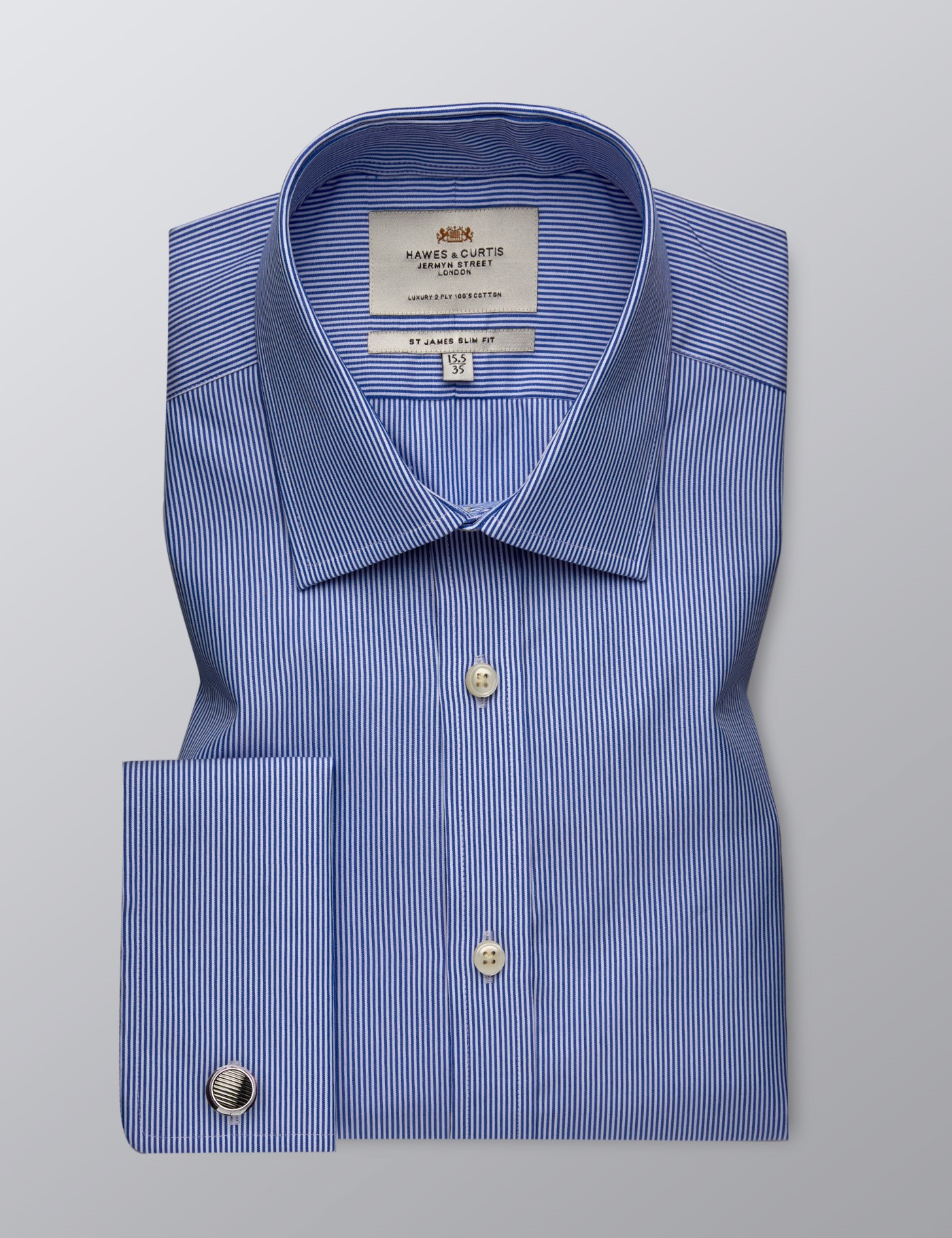 Men's Formal White & Blue Stripe Slim Fit Shirt - Double Cuff - Easy ...