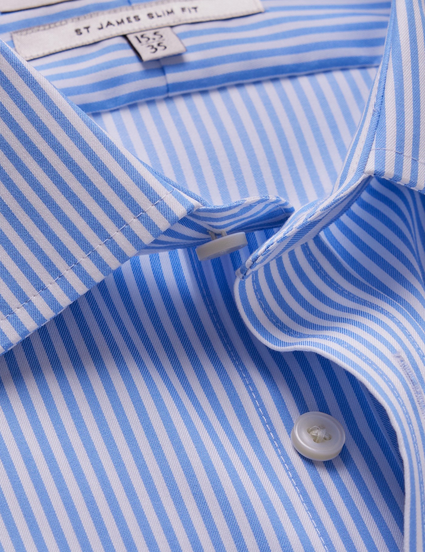 & Slim Fit Blue & Bengal Stripe Twill Non Iron Shirt 15.5" collar 34" sleeve