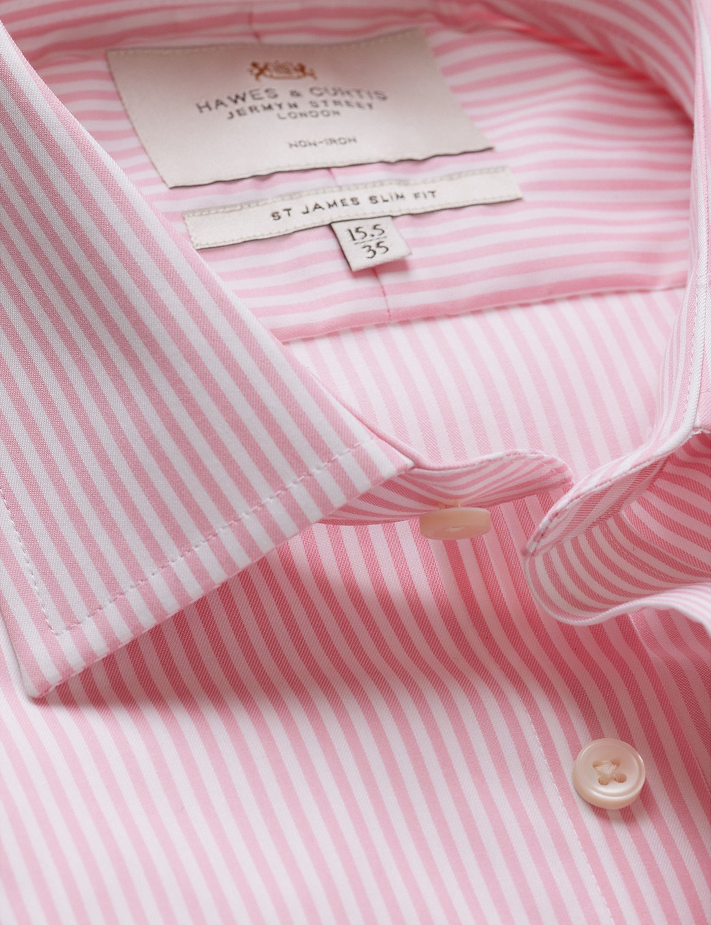 & Slim Fit Pink & Bengal Stripe Twill Non Iron Shirt 18" collar 38" sleeve