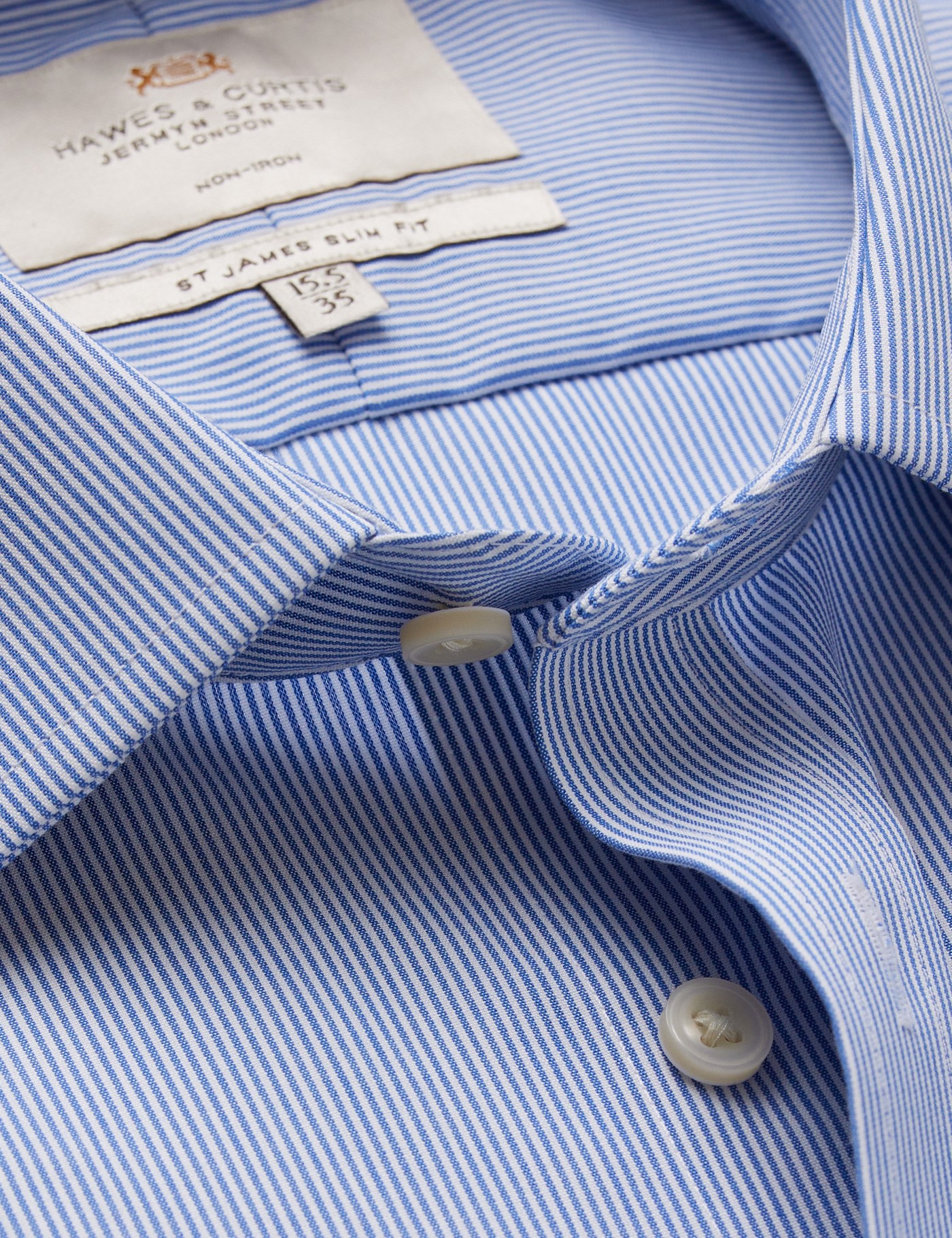 & Slim Fit Blue & Stripe Non Iron Shirt 15.5" collar 34" sleeve