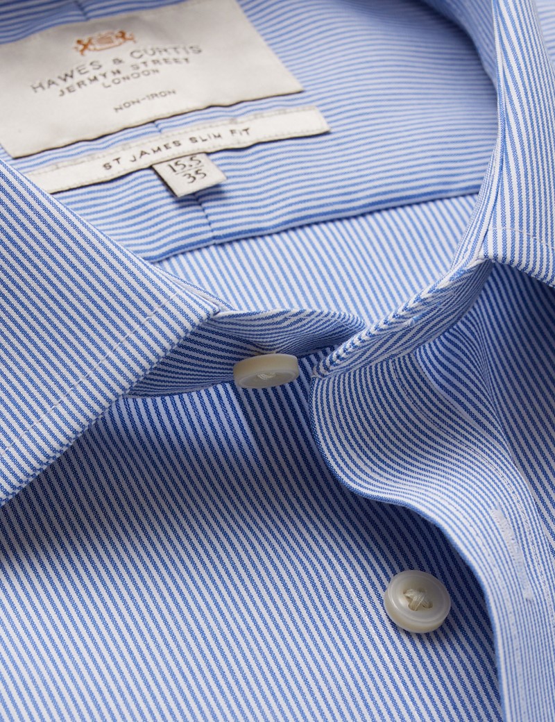 Non-Iron Blue & White Stripe Slim Shirt | Hawes & Curtis