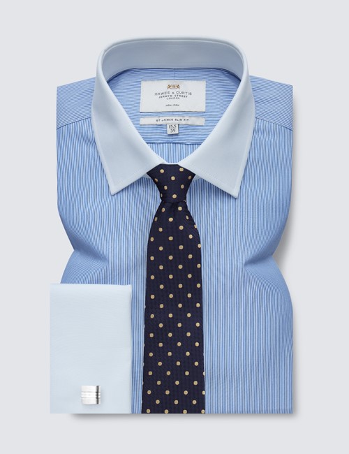 Bügelfreies Businesshemd – Slim Fit – Manschetten – dunkelblau weiß Winchesterkragen