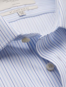 Non Iron Blue & White Stripe Relaxed Slim Fit Shirt With Semi Cutaway Collar - Double Cuffs 