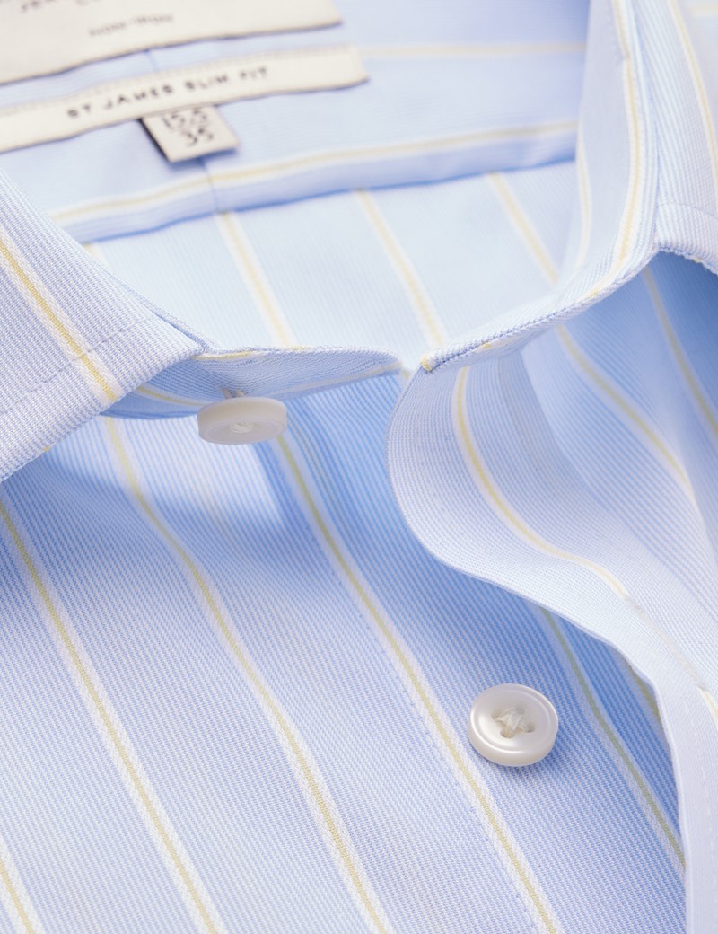 Bügelfreies Businesshemd – Slim Fit – Manschetten – blau gelb fein gestreift