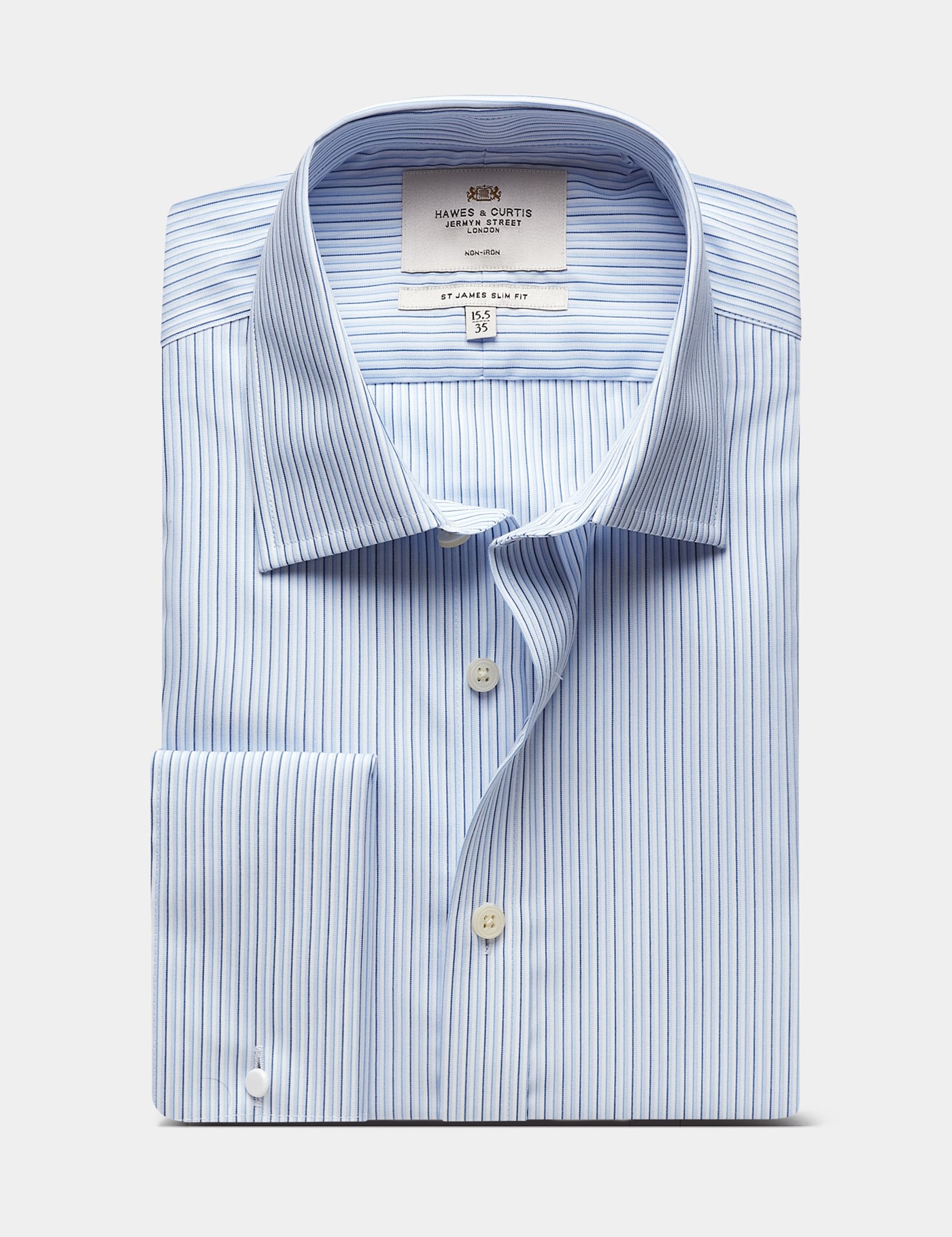 Hawes & Curtis Slim Fit Blue & Navy Stripe Non-Iron Shirt Size: 16" collar, 37" sleeve image 2
