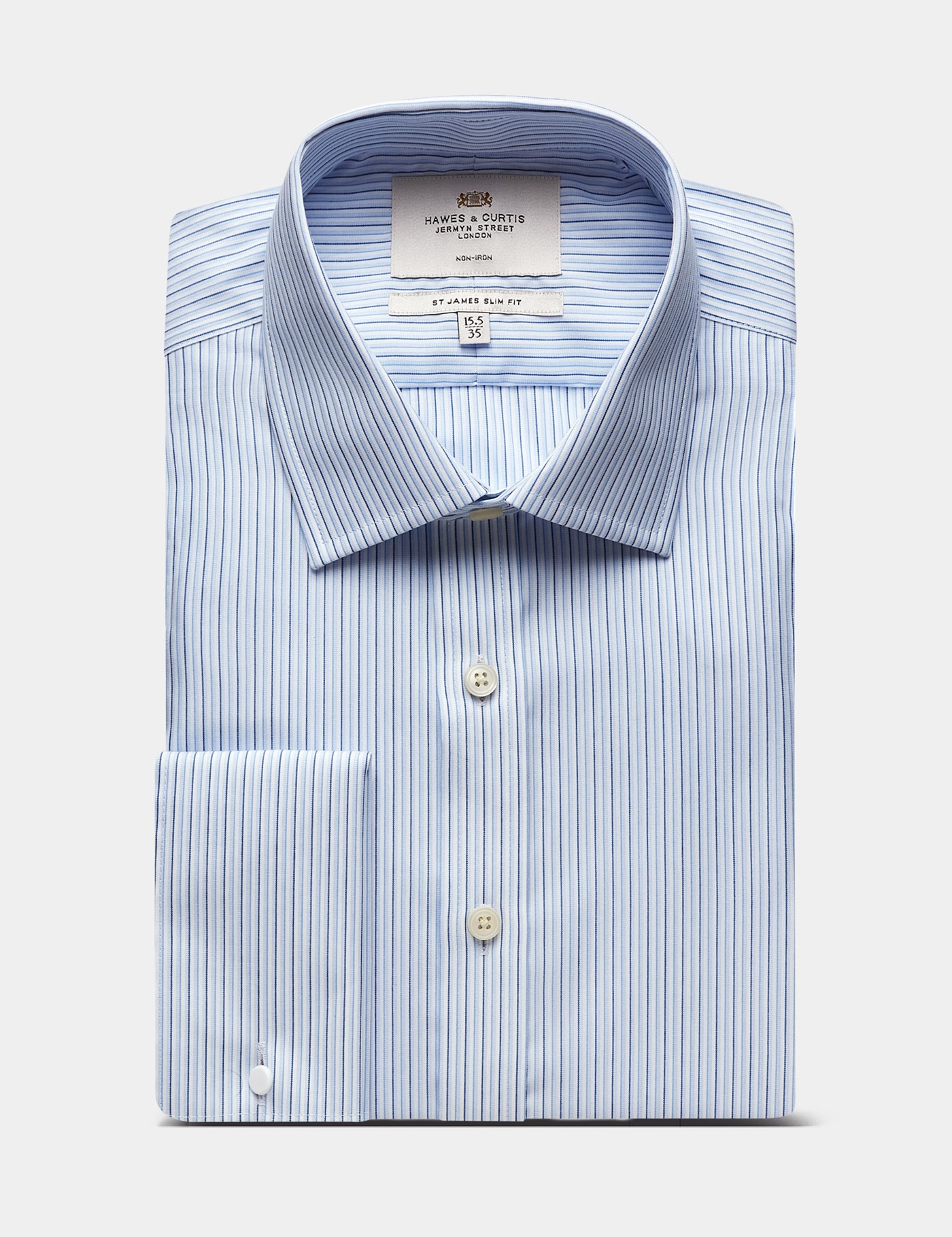 Hawes & Curtis Slim Fit Blue & Navy Stripe Non-Iron Shirt Size: 16" collar, 37" sleeve image 3