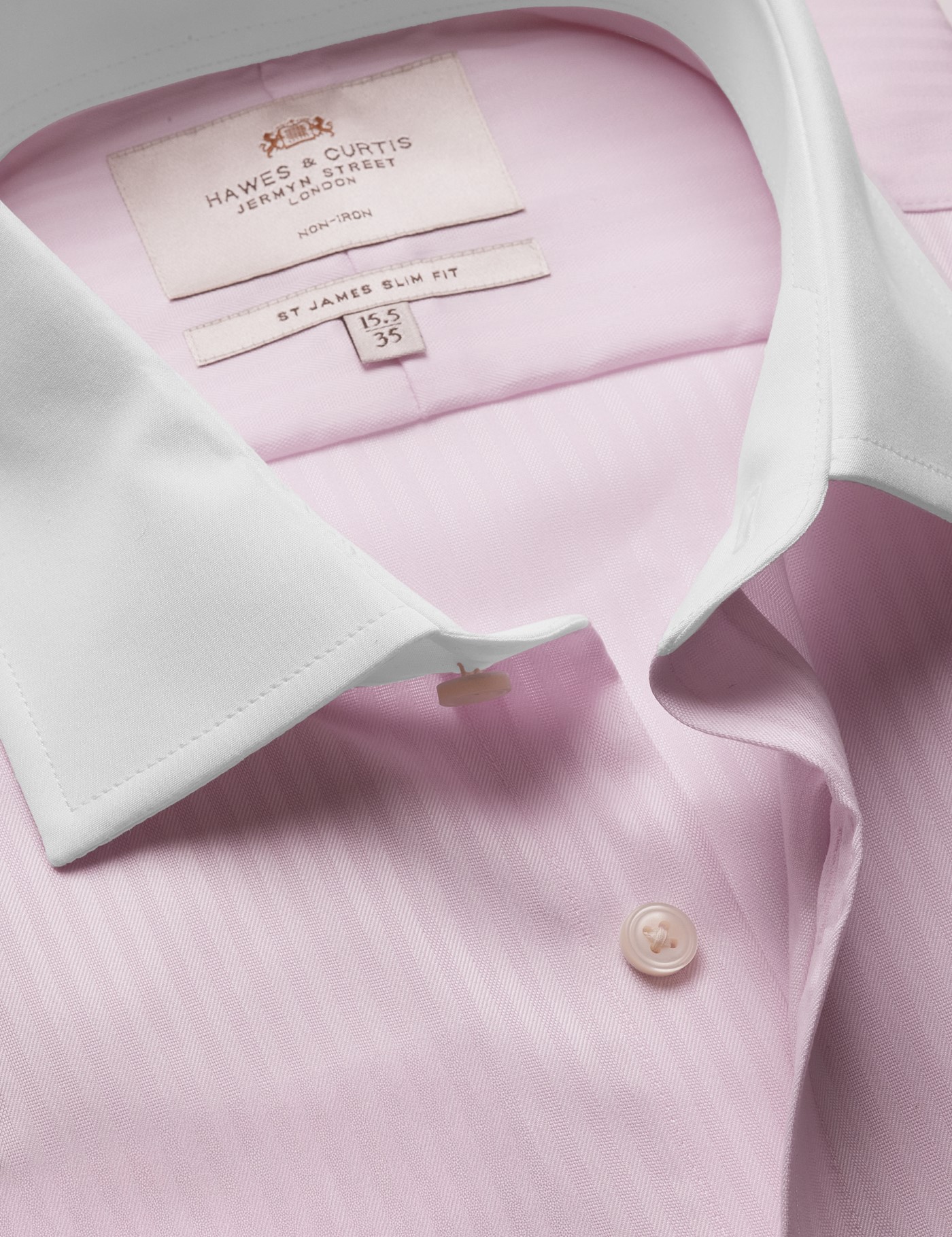 Hawes & Curtis Slim Fit Pink Twill Herringbone Stripe Non-Iron Shirt | Contrast Detail Size: 16" collar, 36" sleeve