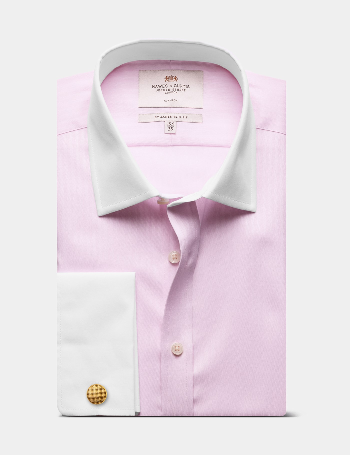 Hawes & Curtis Slim Fit Pink Twill Herringbone Stripe Non-Iron Shirt | Contrast Detail Size: 17" collar, 36" sleeve image 2