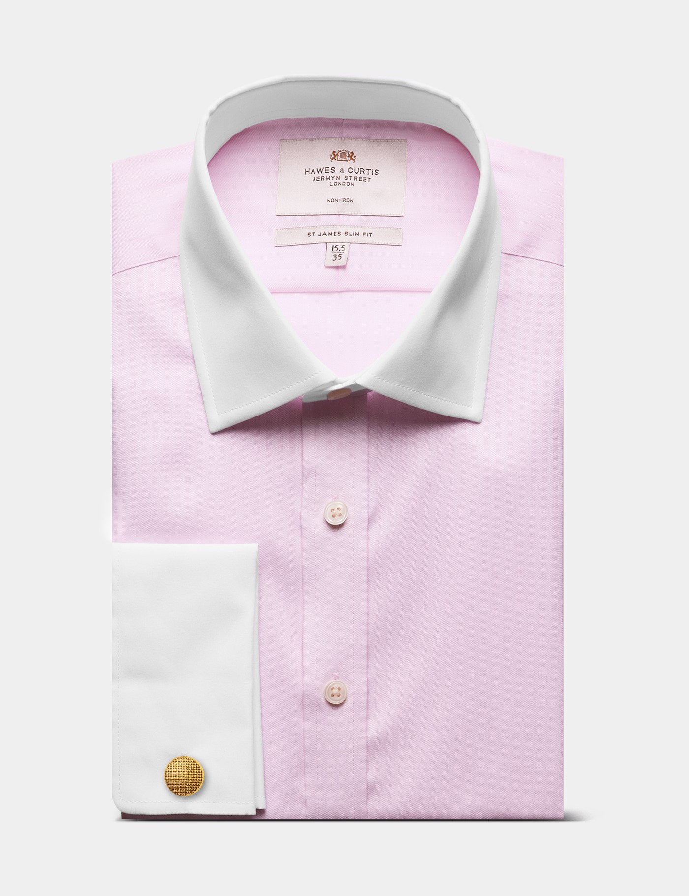 Hawes & Curtis Slim Fit Pink Twill Herringbone Stripe Non-Iron Shirt | Contrast Detail Size: 17" collar, 36" sleeve image 3