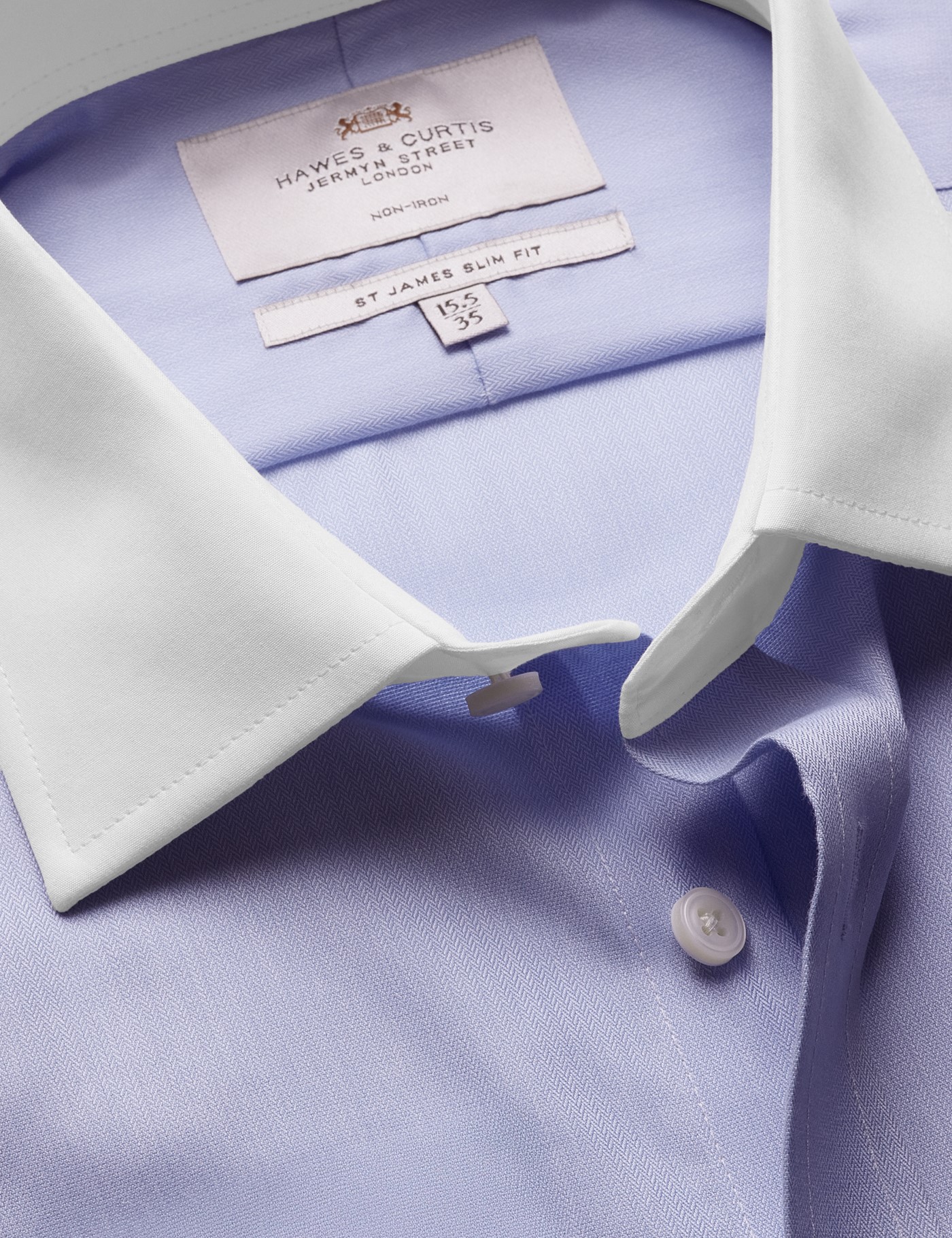 & Slim Fit Herringbone Stripe Non Iron Shirt Contrast Detail 15.5" collar 34" sleeve