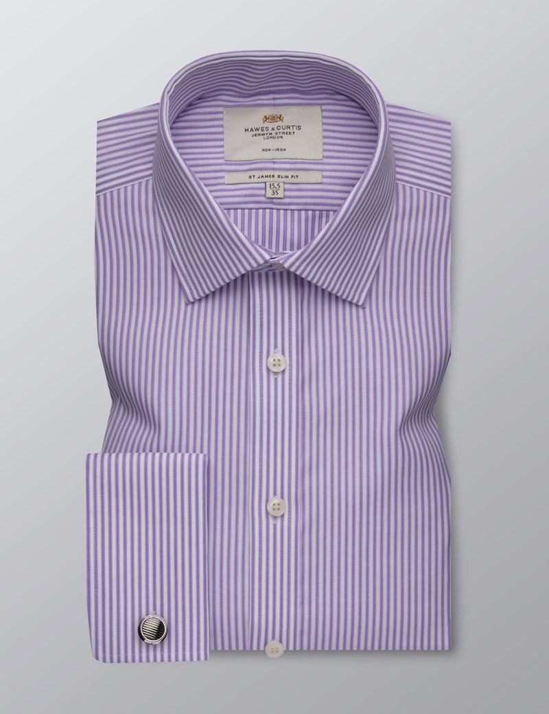 Men's Formal Lilac & White Bi-Colour Stripe Slim Fit Shirt - Double ...