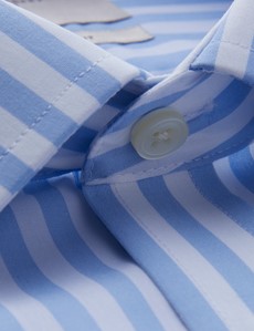 Men's Dress Blue & White Bold Stripe Slim Fit Shirt - French Cuff - Non Iron