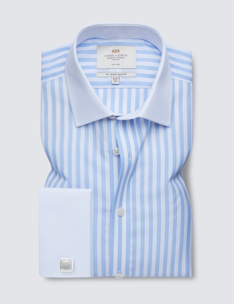 blue pinstripe shirt white collar