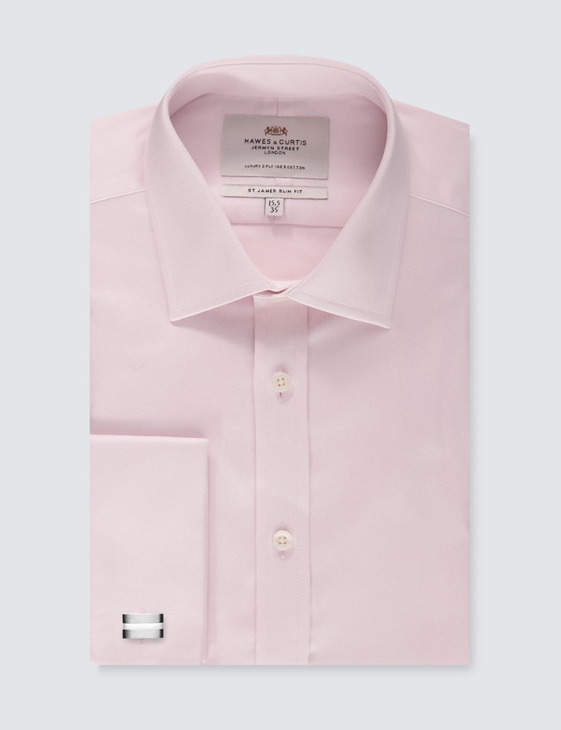 Men's Business Pink Textured Slim Fit Shirt - Double Cuff - Easy Iron