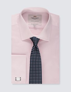 Men's Dress Pink Textured Slim Fit  Shirt - French Cuff - Easy Iron