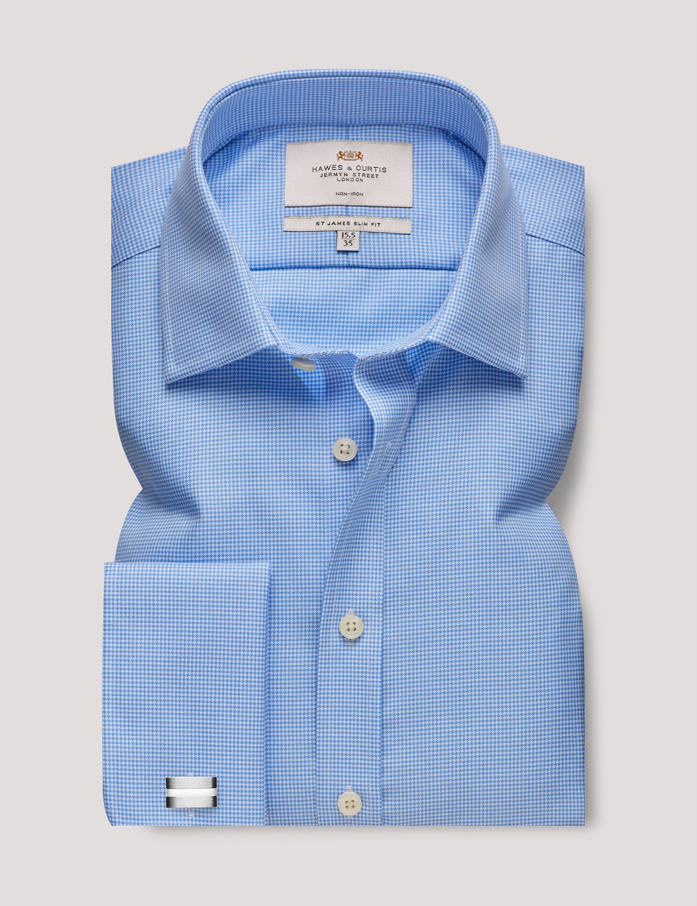 & Slim Fit Blue & Dogtooth Twill Non Iron Shirt 16.5" collar 37" sleeve