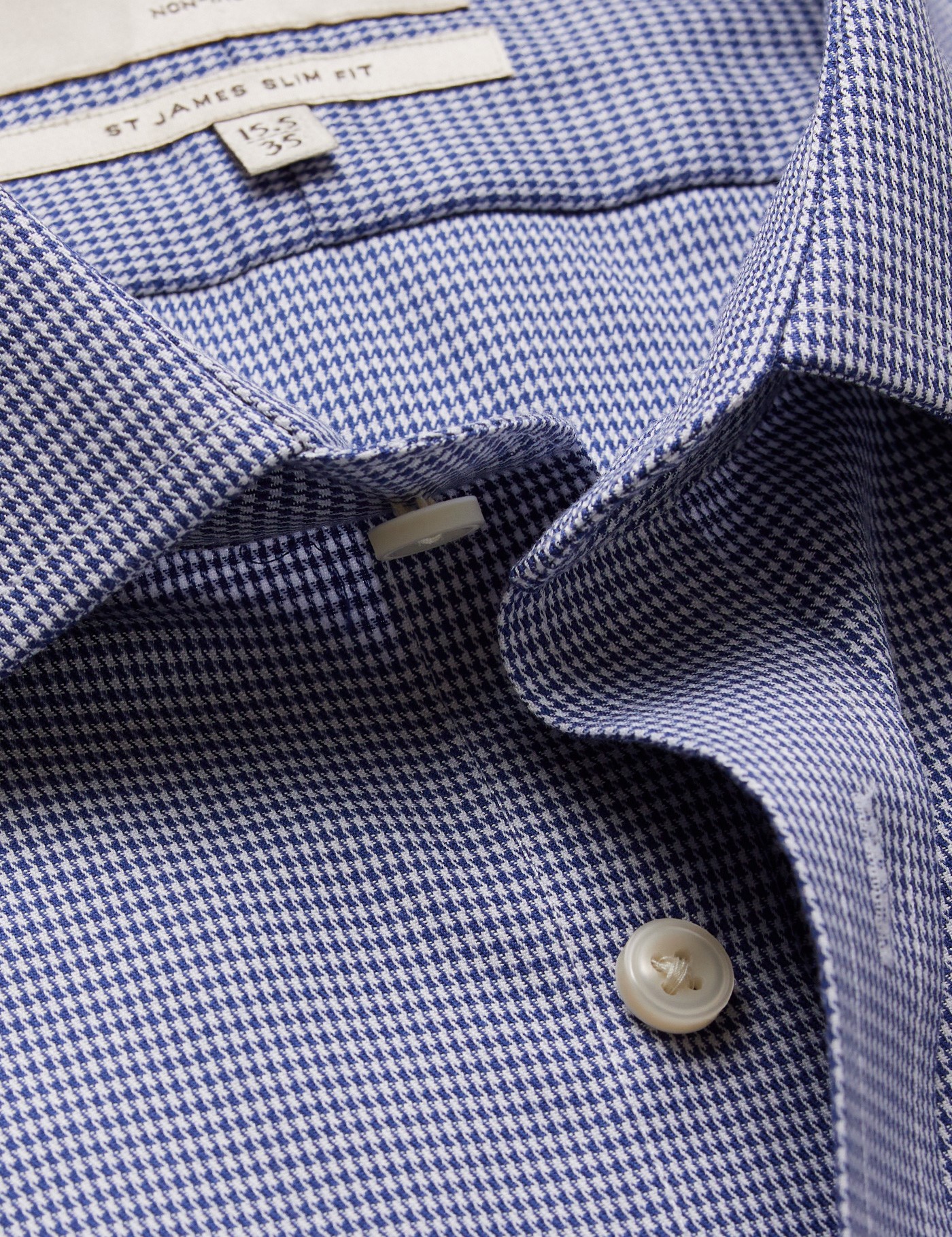 & Slim Fit Navy & Dogtooth Twill Non Iron Shirt 18" collar 38" sleeve