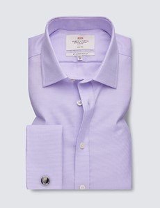 Non Iron Lilac Fabric Interest Relaxed Slim Fit Shirt With Semi Cutaway Collar - Double Cuffs