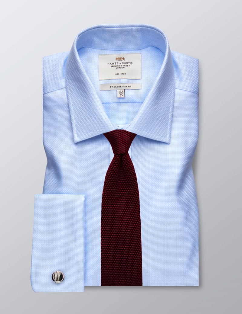 Men's Formal Textured Blue Slim Fit Shirt - Double Cuff - Non Iron ...
