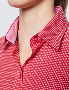 Women's Red & White Dobby Squares Semi Fitted Cotton Shirt