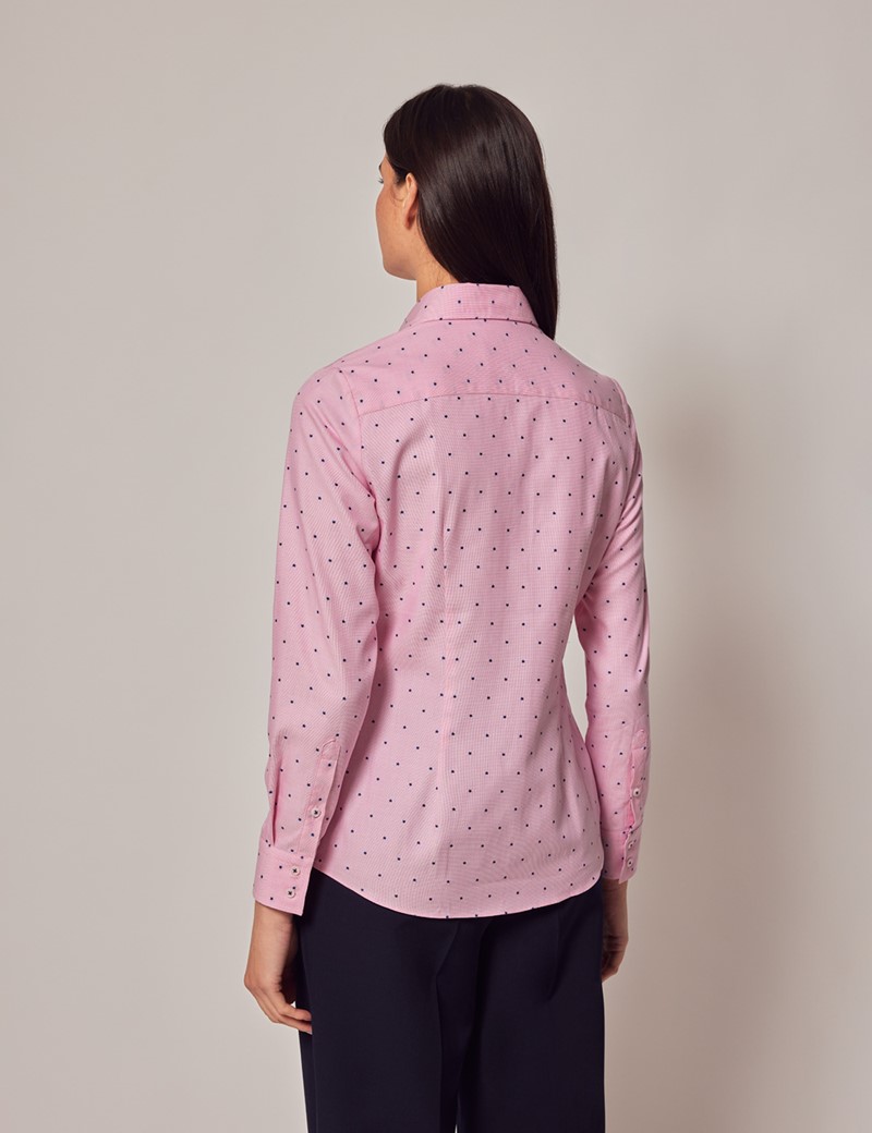 Women's Pink & Navy Star Dobby Semi-Fitted Cotton Shirt