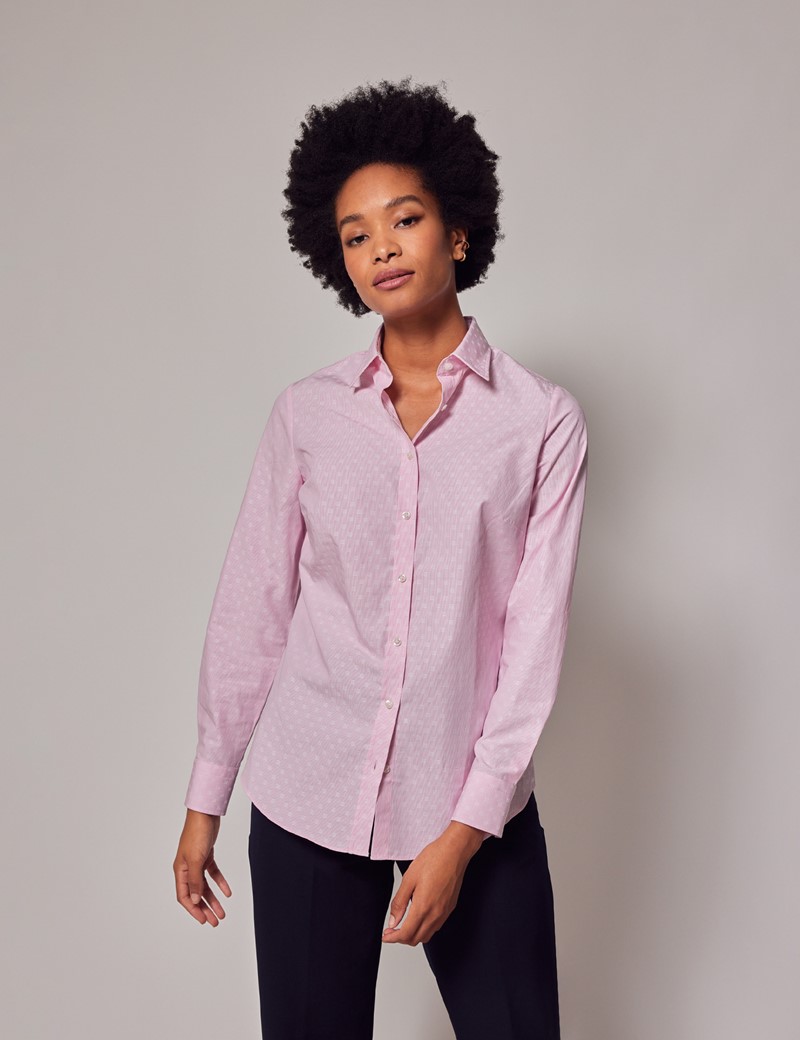 Women's Pink Geometric Dobby Semi-Fitted Cotton Shirt | Hawes & Curtis