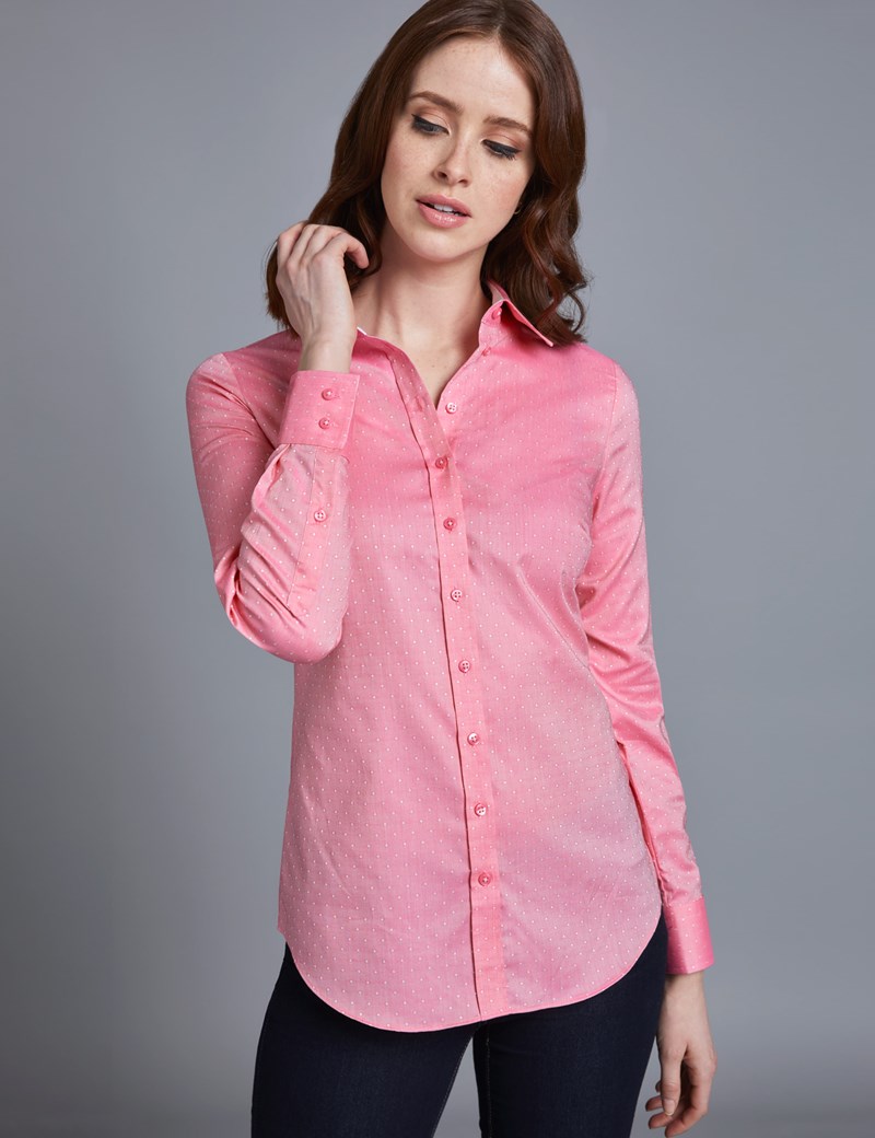 Women's Pink Dobby Semi Fitted Shirt - Single Cuff | Hawes & Curtis